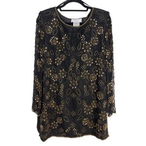 VTG Papell Boutique Evening Beaded Sequin Silk Party Cocktail Top Tunic  Holiday